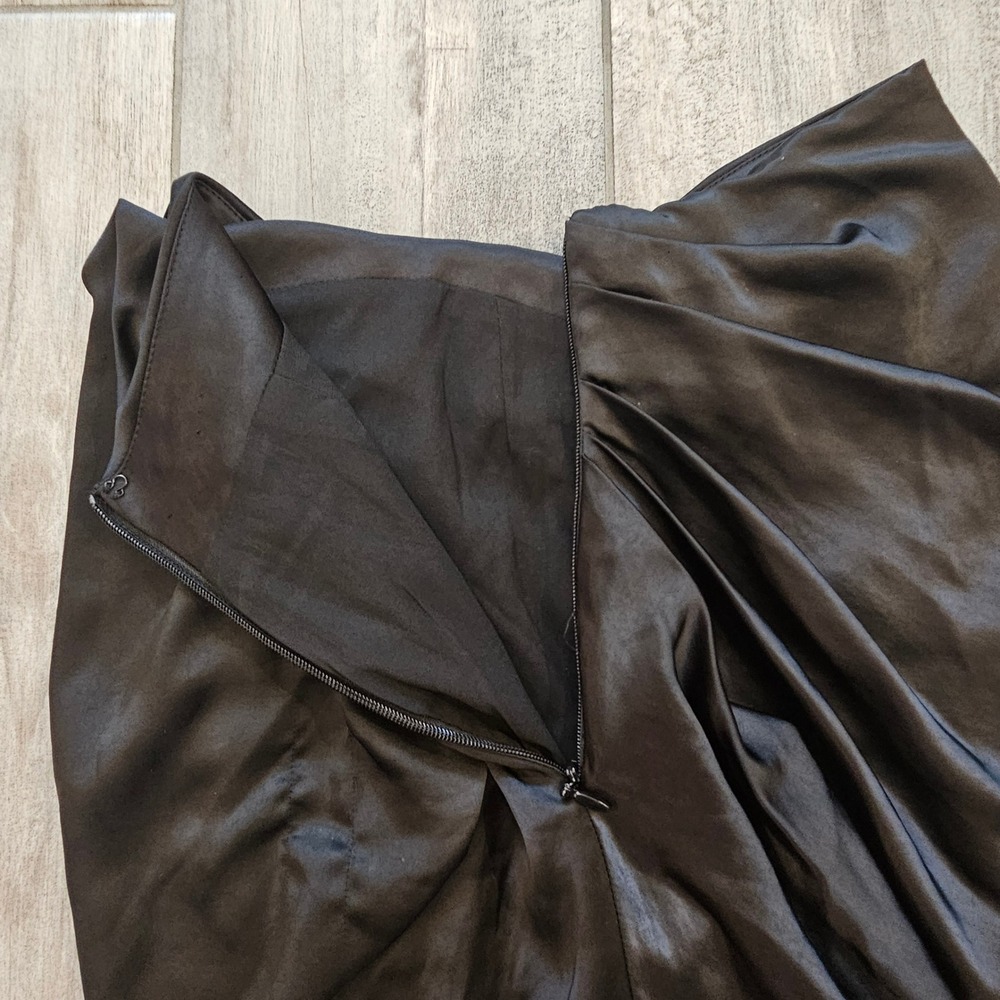 House of CB Miciela Skirt Size S Black Draped Satin Tulip Midi Pleated Wrap - Picture 6 of 8